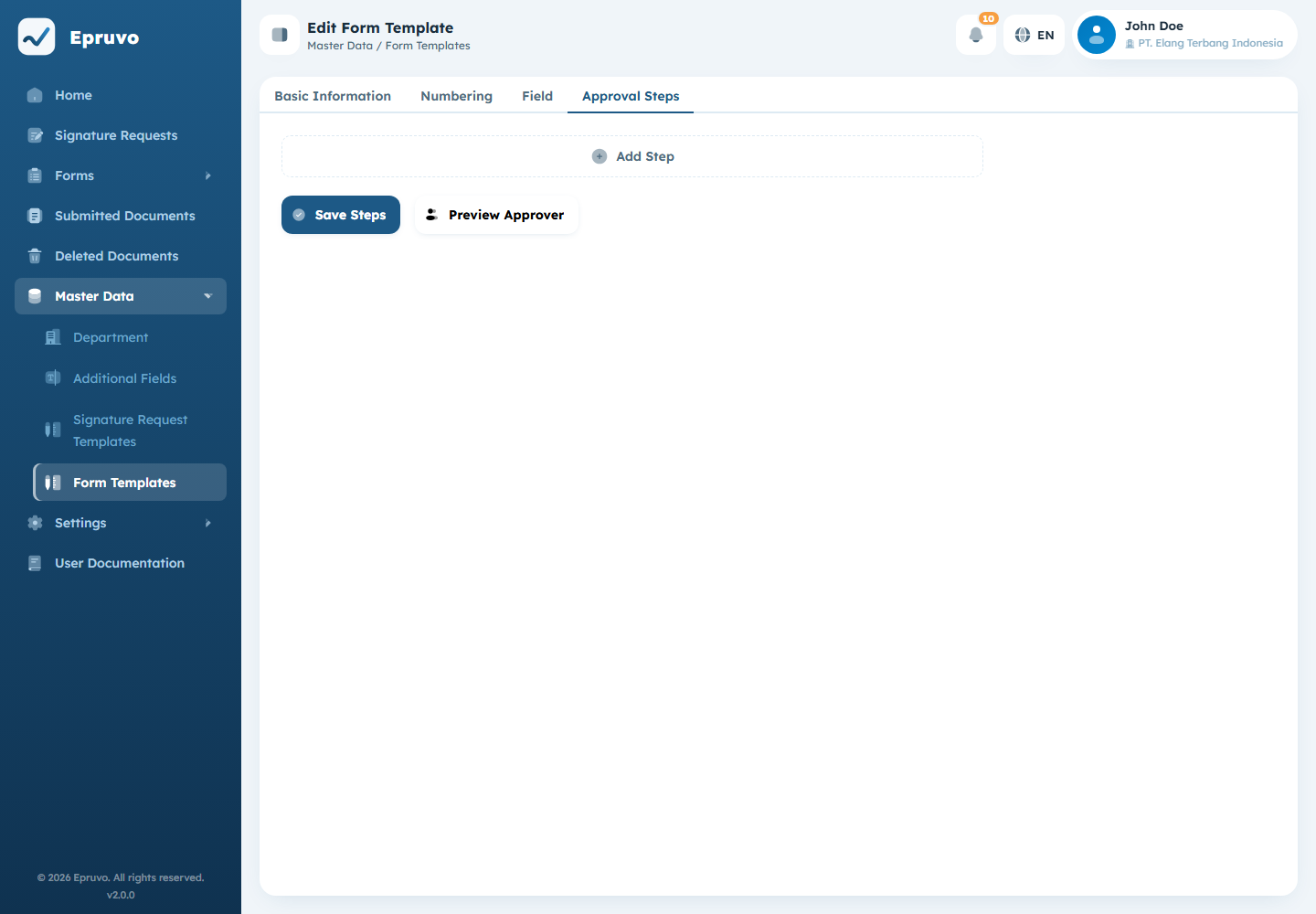 The Approval Steps tab with two steps, each showing its AND/OR control and assignees