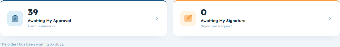 The Home action cards and My Work Queue showing items waiting on this user